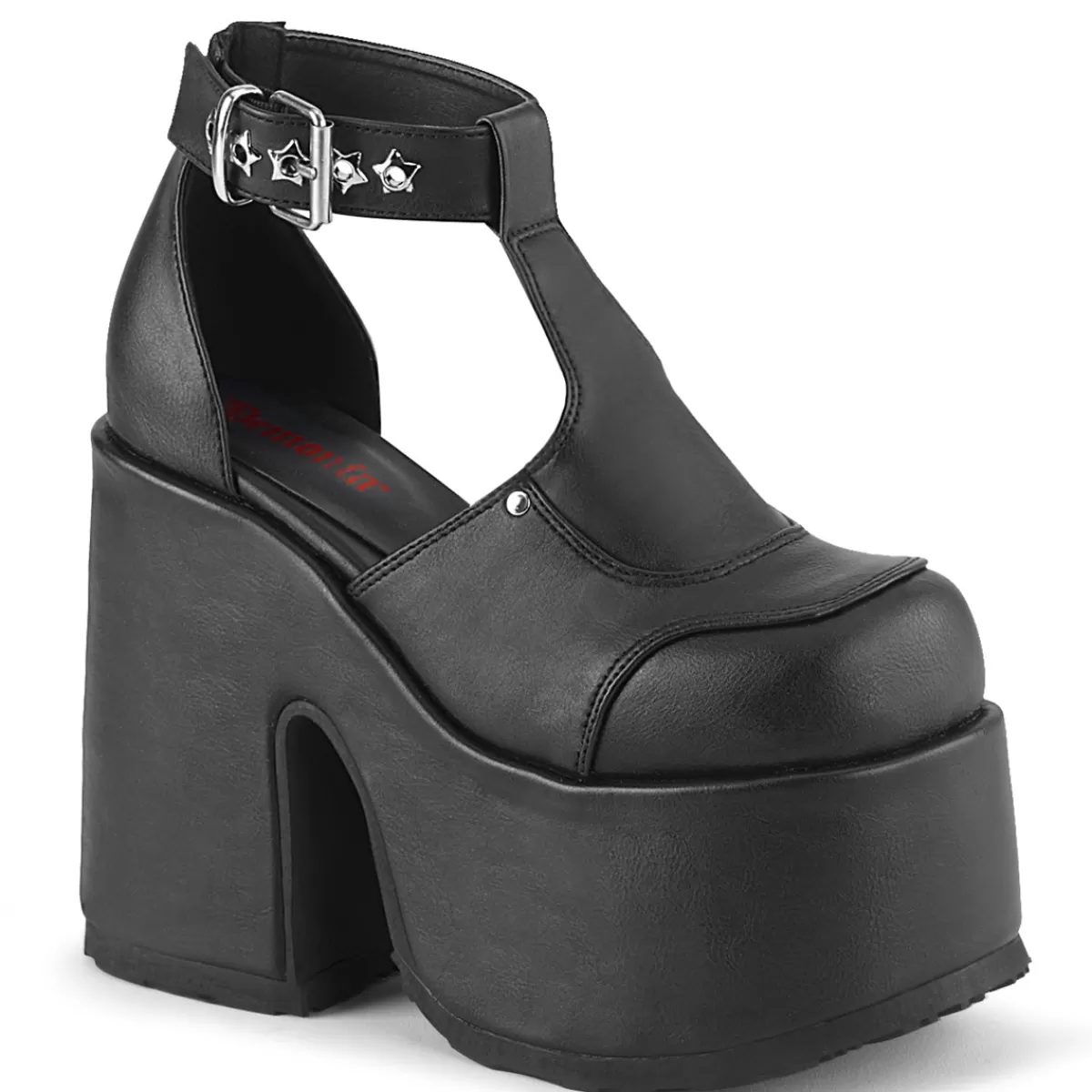 Shop Demonia Cult Camel-103 Black Vegan Leather