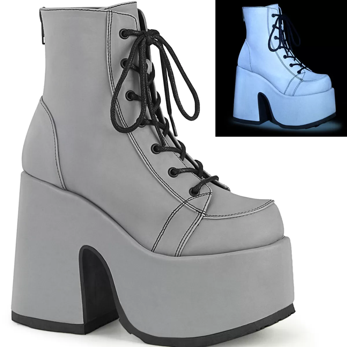 Cheap Demonia Cult Camel-203 Gray Reflective Vegan Leather