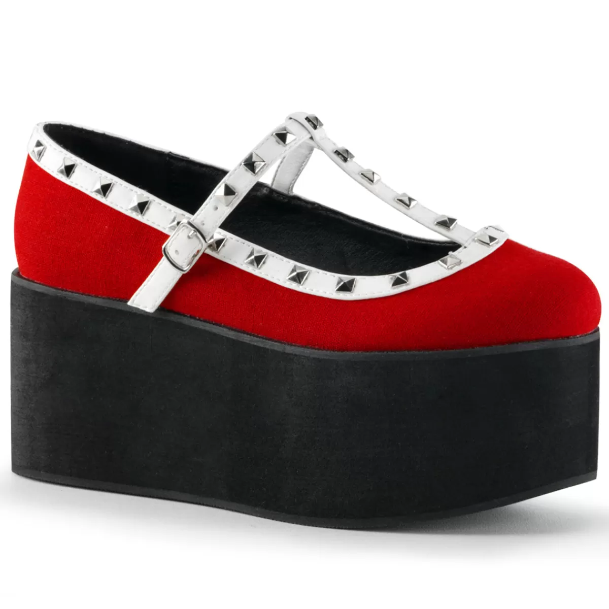 Outlet Demonia Cult Click-07 Red Canvas-Black-White Vegan Leather