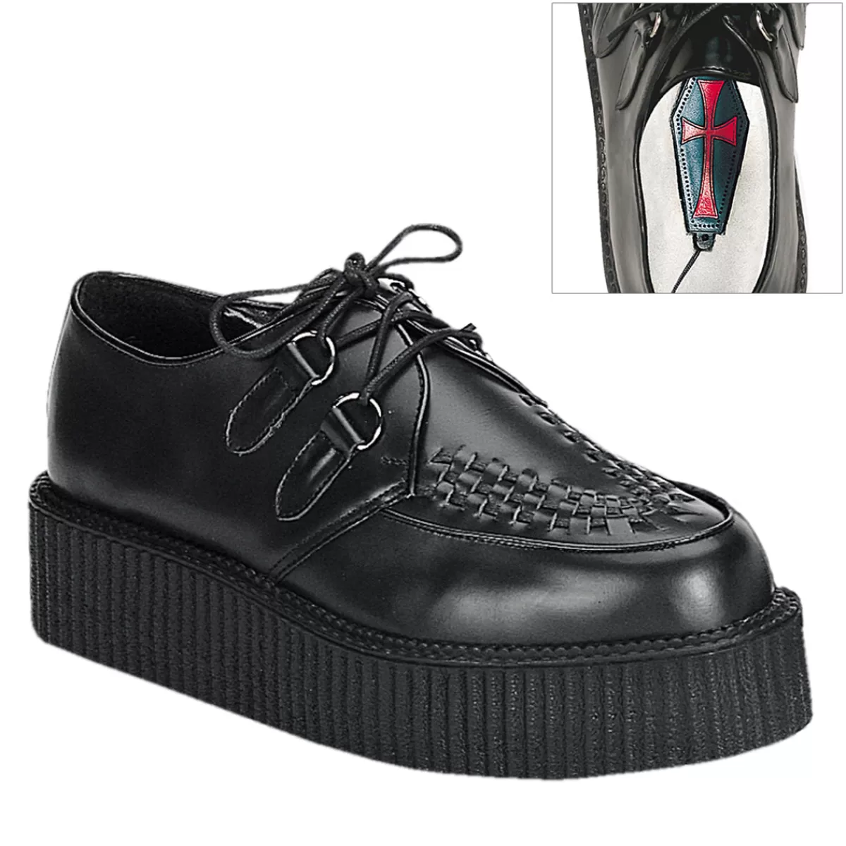 Best Sale Demonia Cult Creeper-402 Black Leather