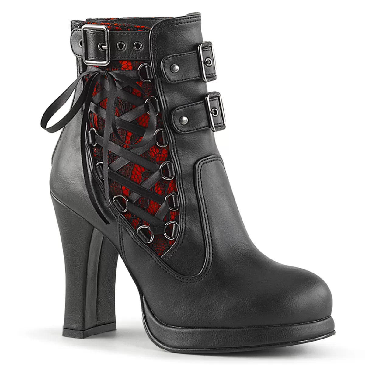 Online Demonia Cult Crypto-51 Black-Red Lace Vegan Leather