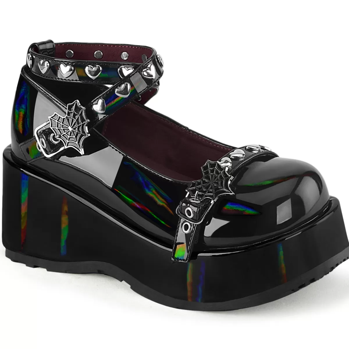 Shop Demonia Cult Cubby-25 Black Holo Patent