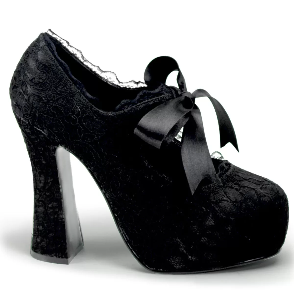 Discount Demonia Cult Demon-11 Black Satin-Black Lace