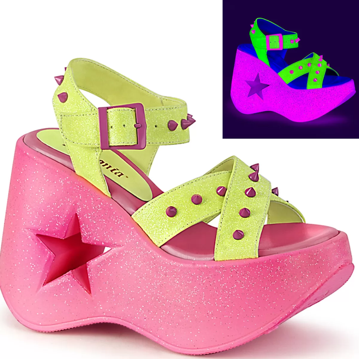 Online Demonia Cult Dynamite-02 Neon Yellow Glitter