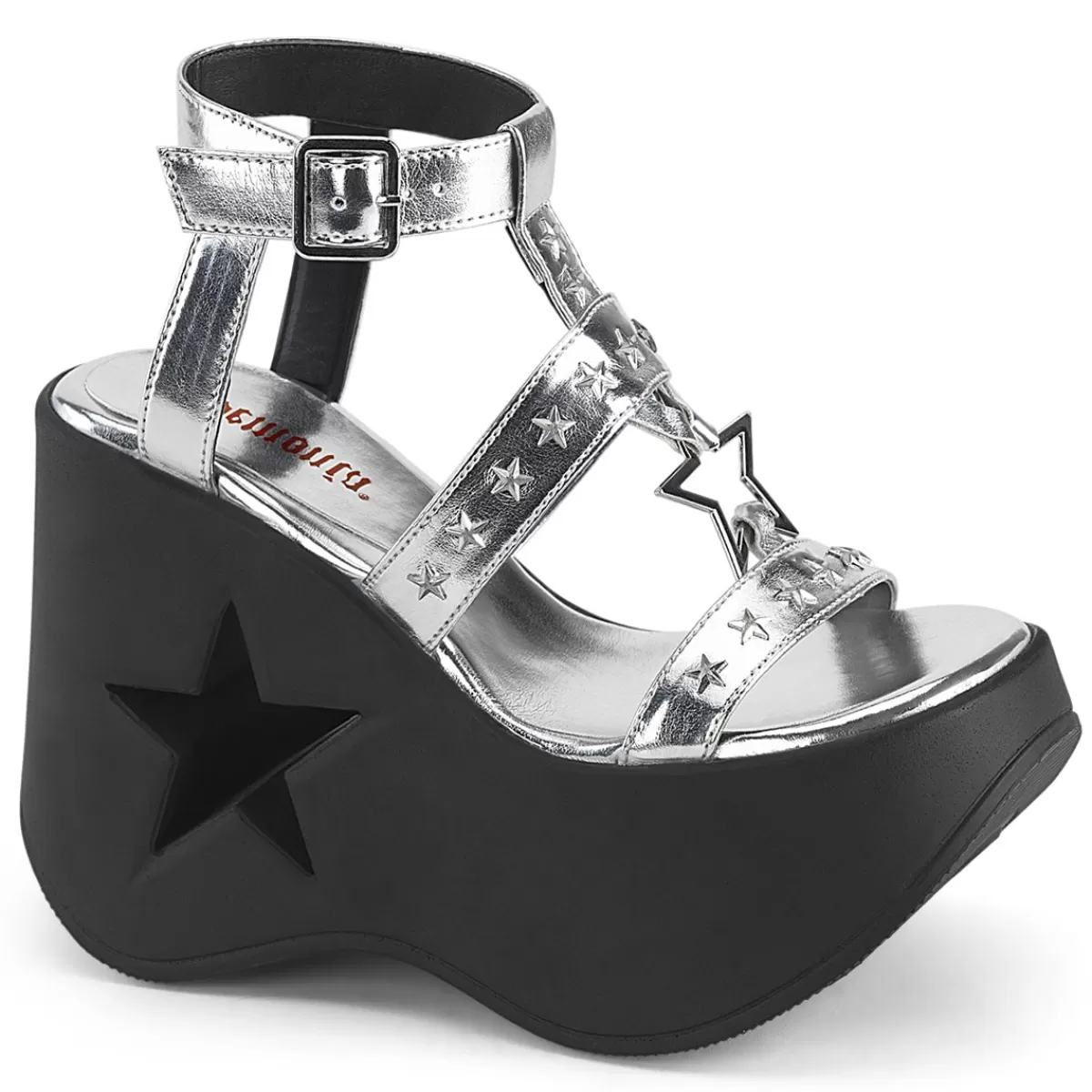 Fashion Demonia Cult Dynamite-12 Silver Metallic Vegan Leather