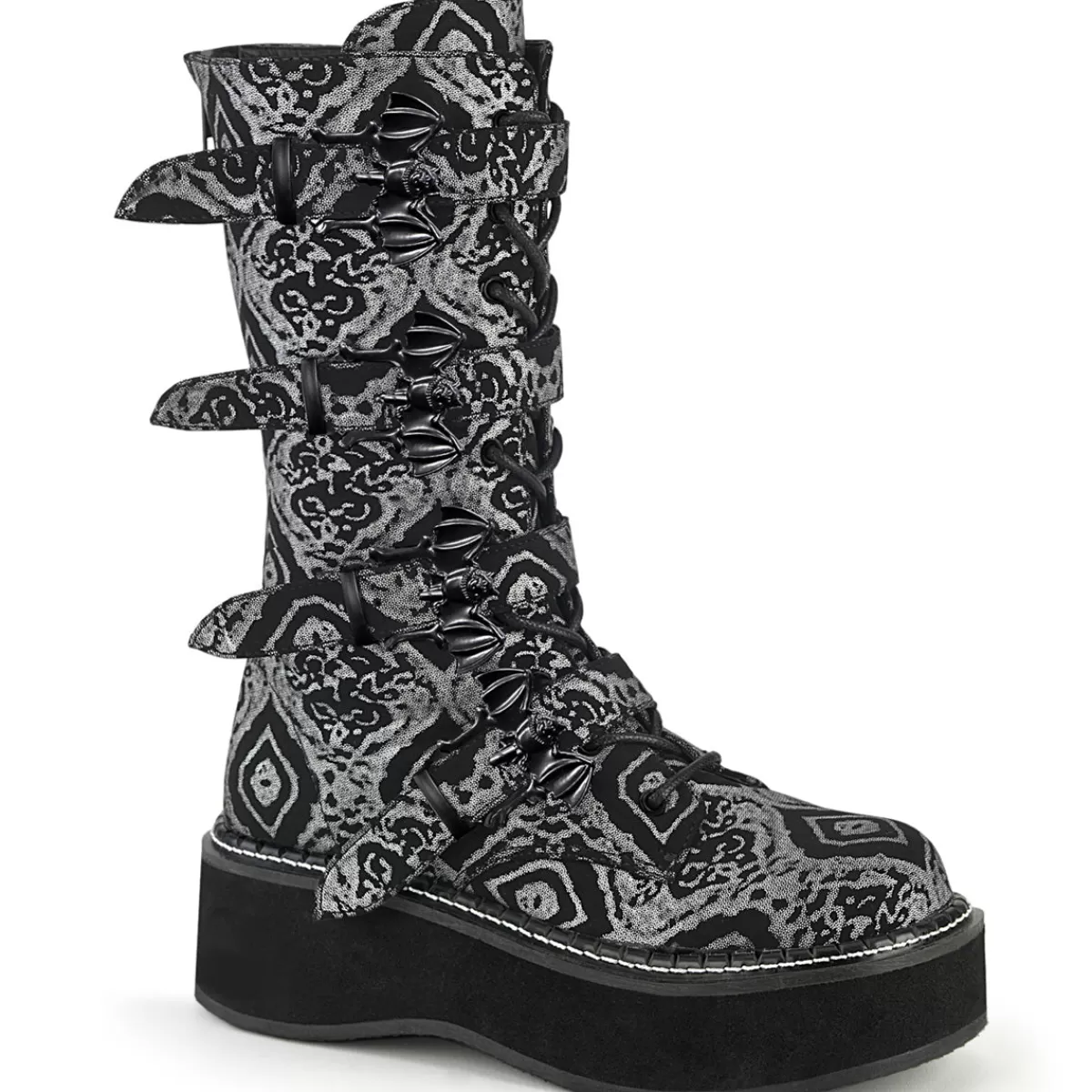 Shop Demonia Cult Emily-322 Black-Silver Faux Nubuck Leather