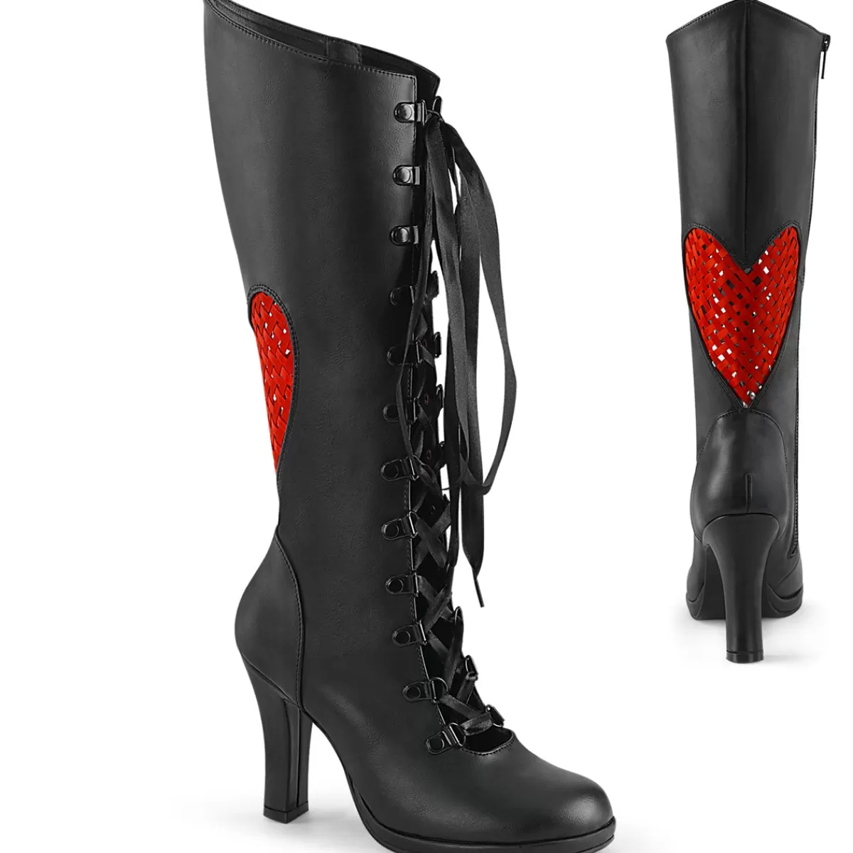 Online Demonia Cult Glam-243 Black Vegan Leather- Red Satin