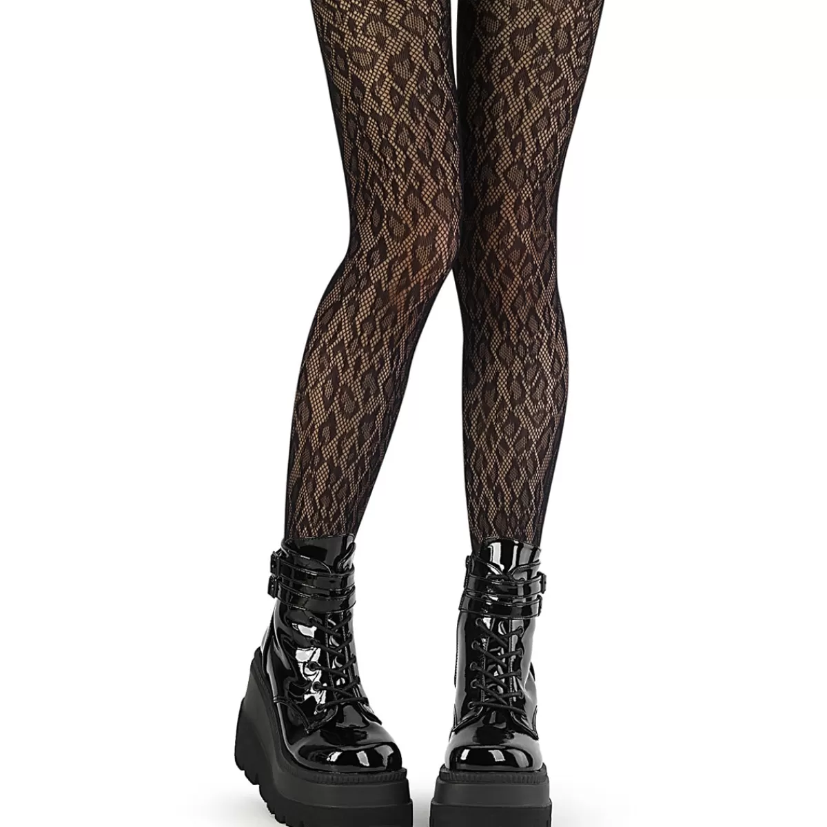 Best Sale Demonia Cult Leopard Print Pantyhose Black Nylon & Spandex