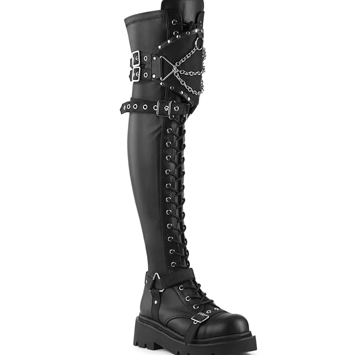 Clearance Demonia Cult Renegade-320 Black Stretch Vegan Leather