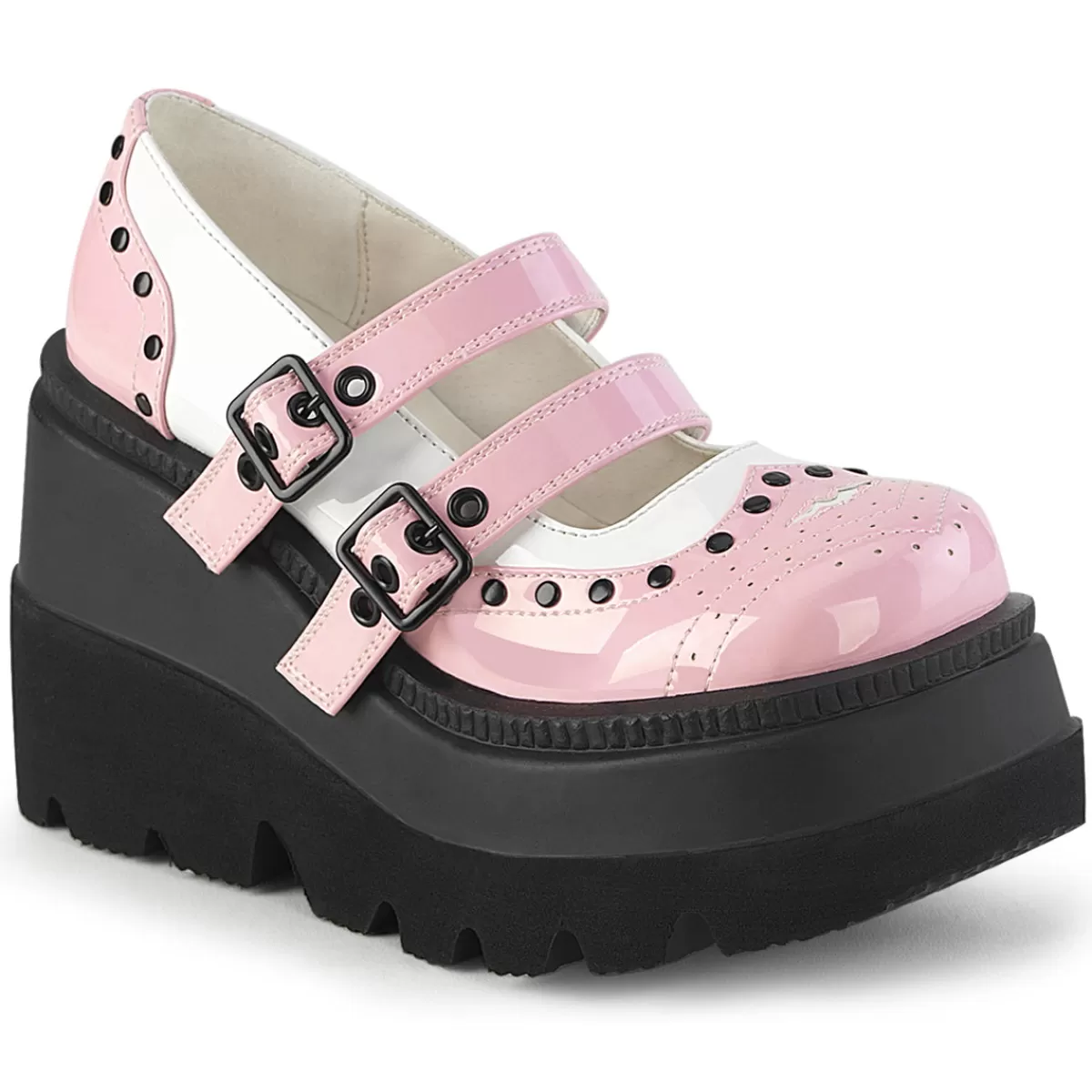 New Demonia Cult Shaker-27 Baby Pink-White Patent