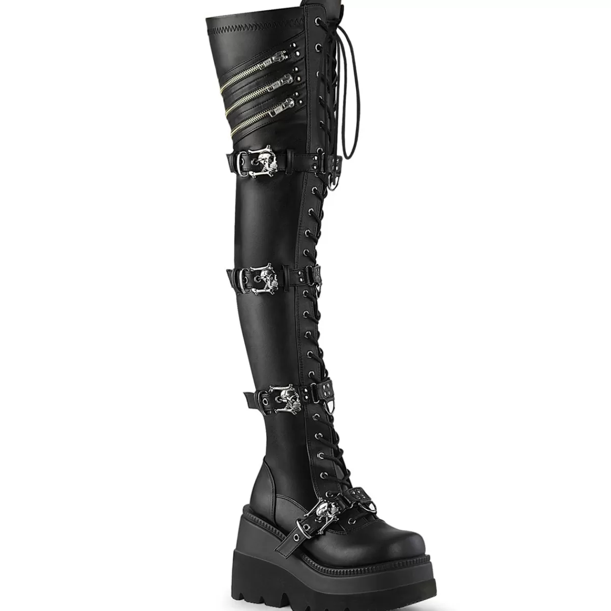 Hot Demonia Cult Shaker-420 Black Stretch Vegan Leather