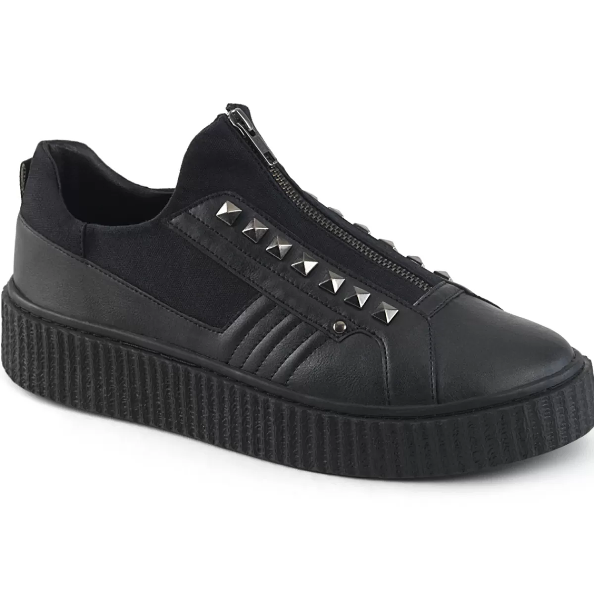 Cheap Demonia Cult Sneeker-125 Black Canvas-Black Faux Leather