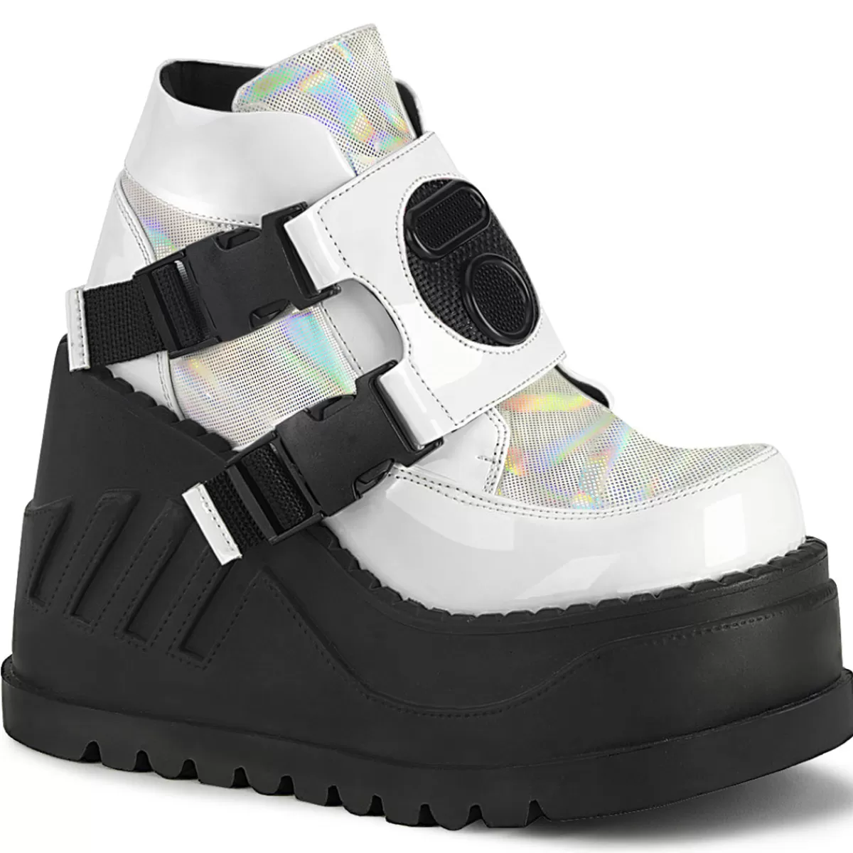 Cheap Demonia Cult Stomp-15 White Patent-Multi