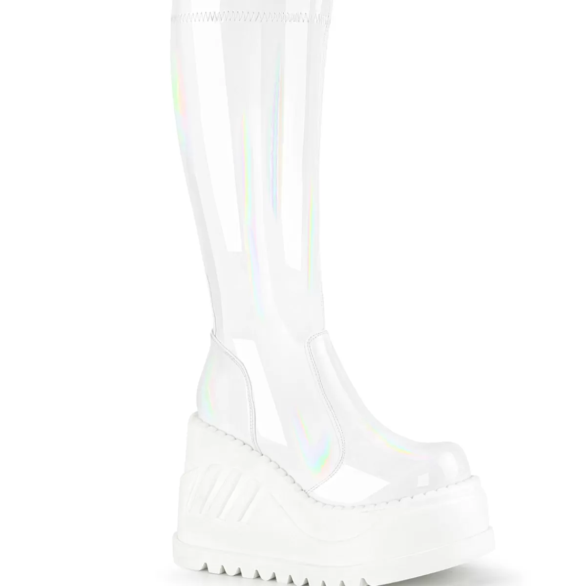 Flash Sale Demonia Cult Stomp-200 White Hologram Stretch Patent