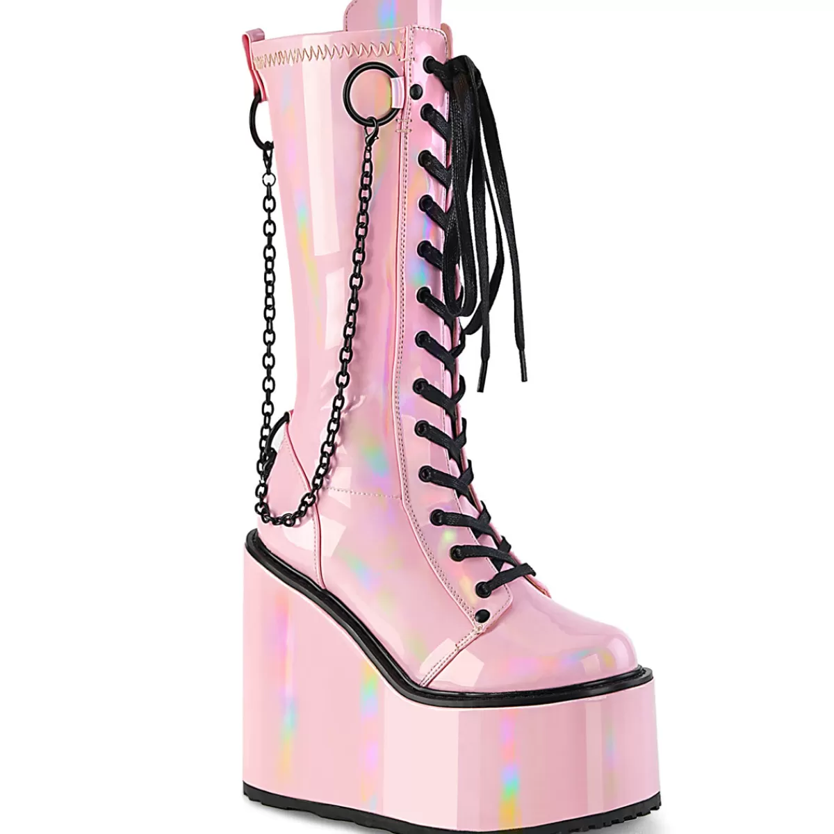 Hot Demonia Cult Swing-150 Baby Pink Holographic Stretch Patent