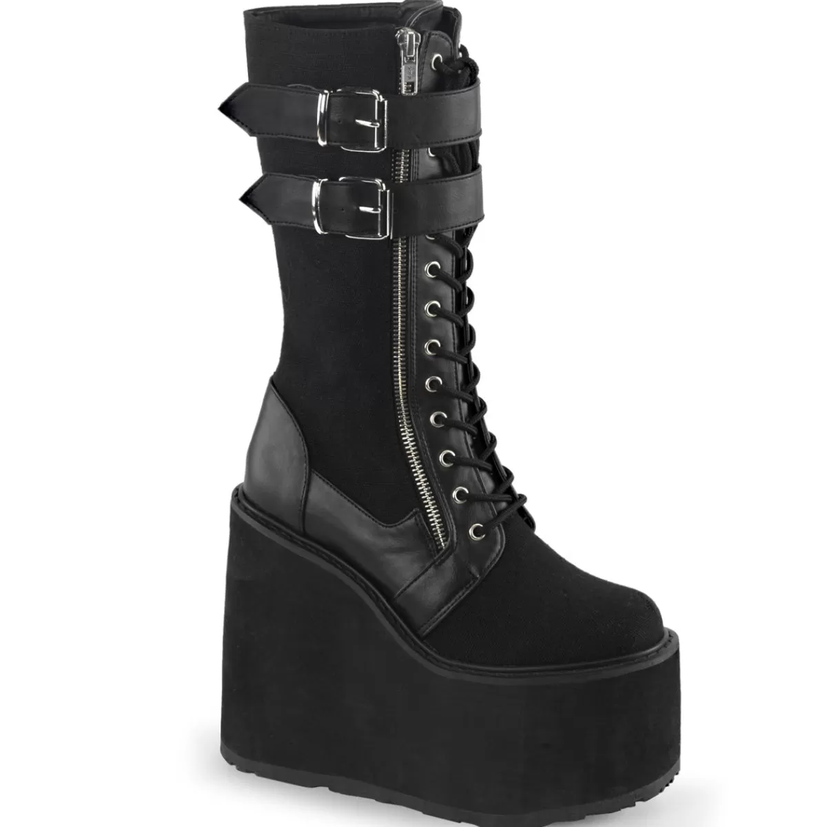 Outlet Demonia Cult Swing-221 Black Canvas-Vegan Leather