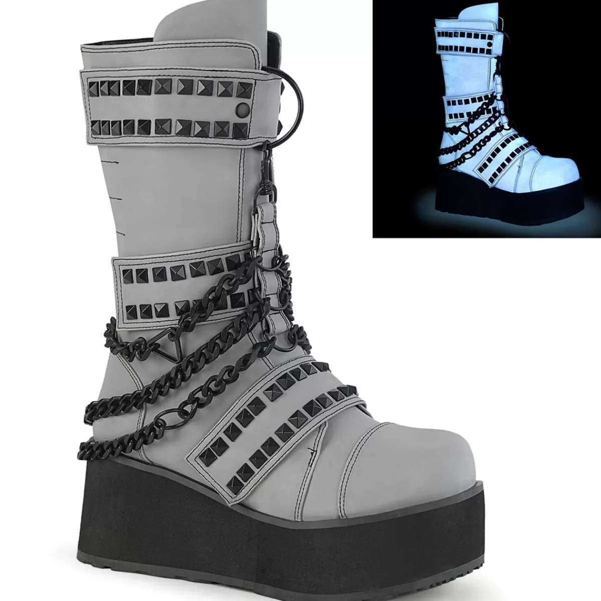 Flash Sale Demonia Cult Trashville-138 Gray Multi Reflective Vegan Leather