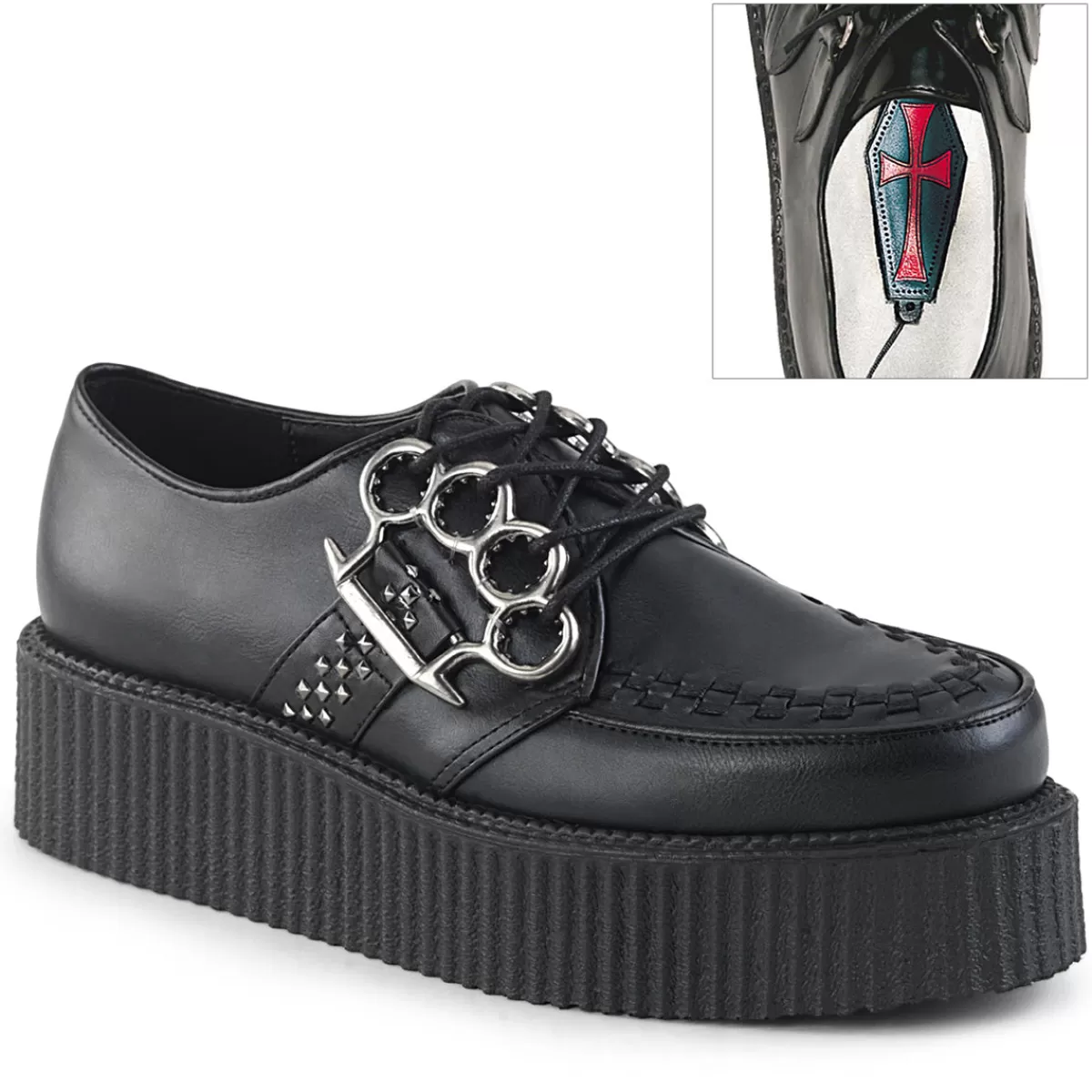 Best Sale Demonia Cult V-Creeper-516 Black Vegan Leather