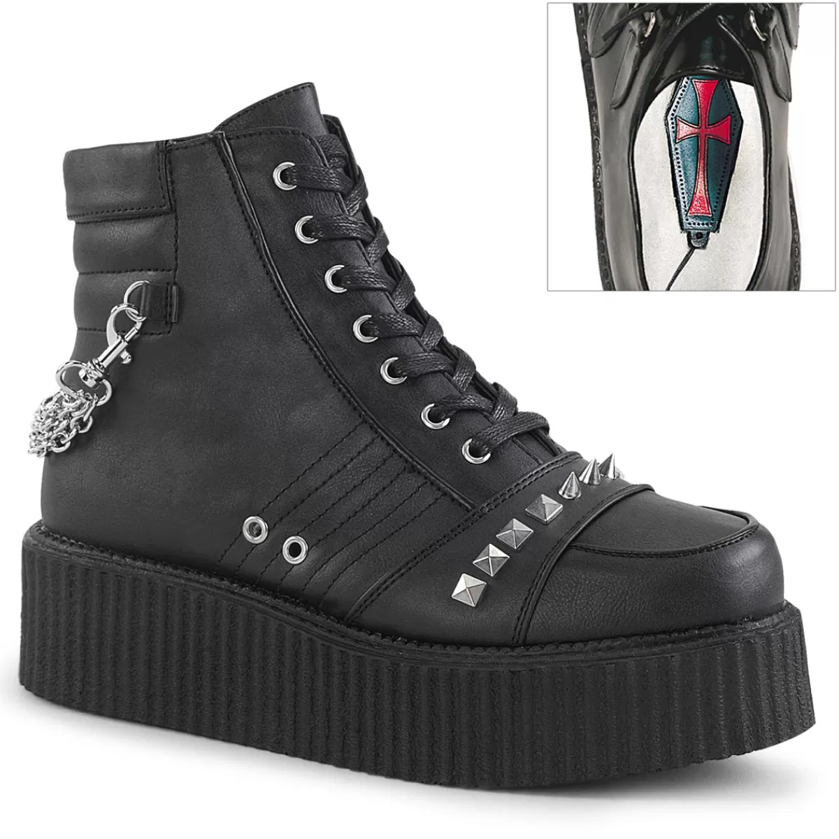 Online Demonia Cult V-Creeper-565 Black Vegan Leather