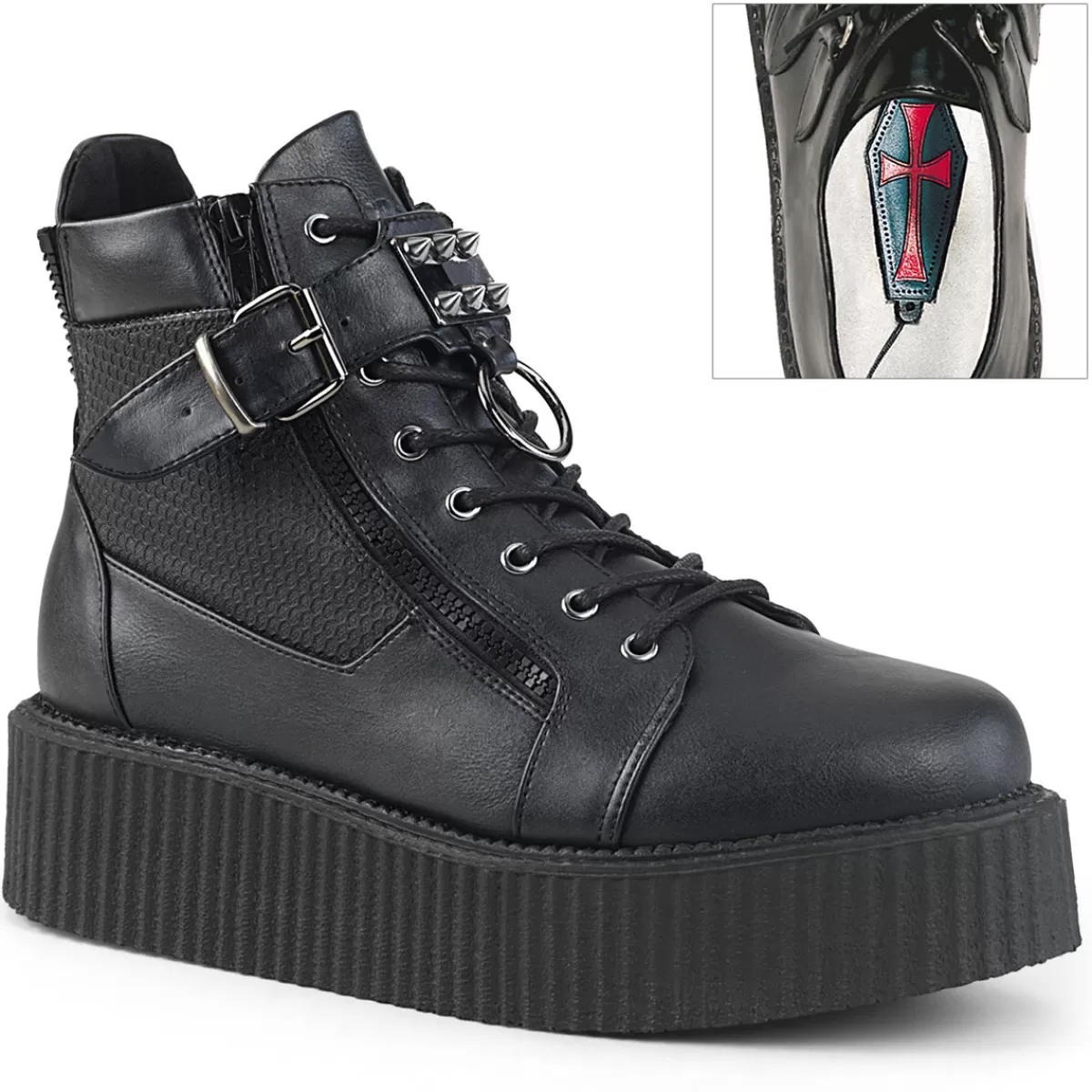 Best Sale Demonia Cult V-Creeper-566 Black Vegan Leather