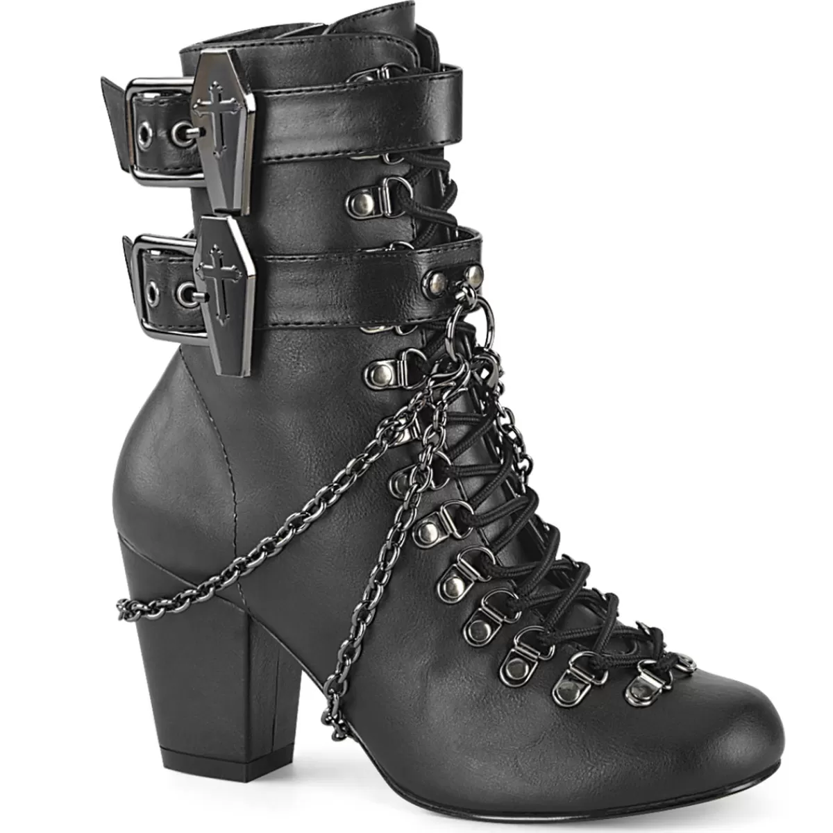 Discount Demonia Cult Vivika-128 Black Vegan Leather