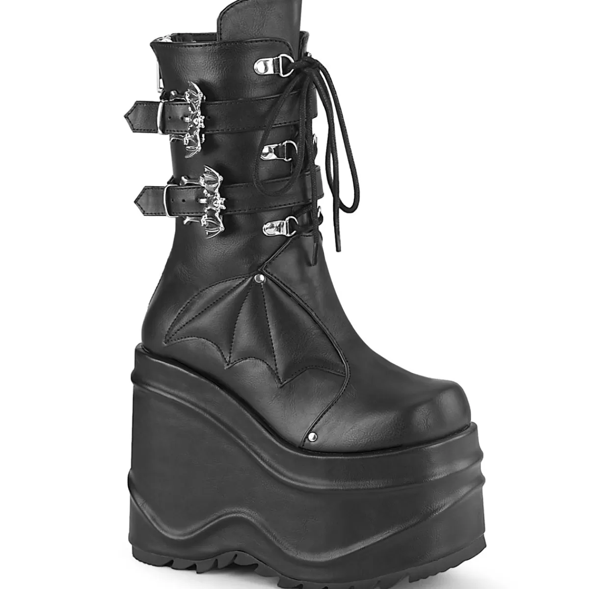 Sale Demonia Cult Wave-150 Black Vegan Leather